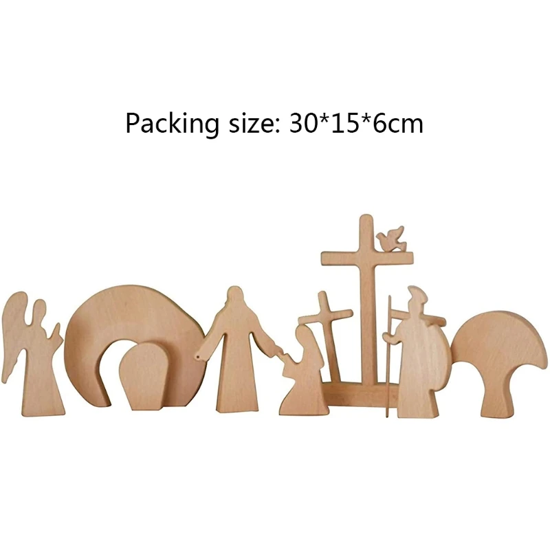 

Easter Resurrection Scene Decoration Wooden Cross Nativity Set Ornaments Creche Montessori Toy Home Decor