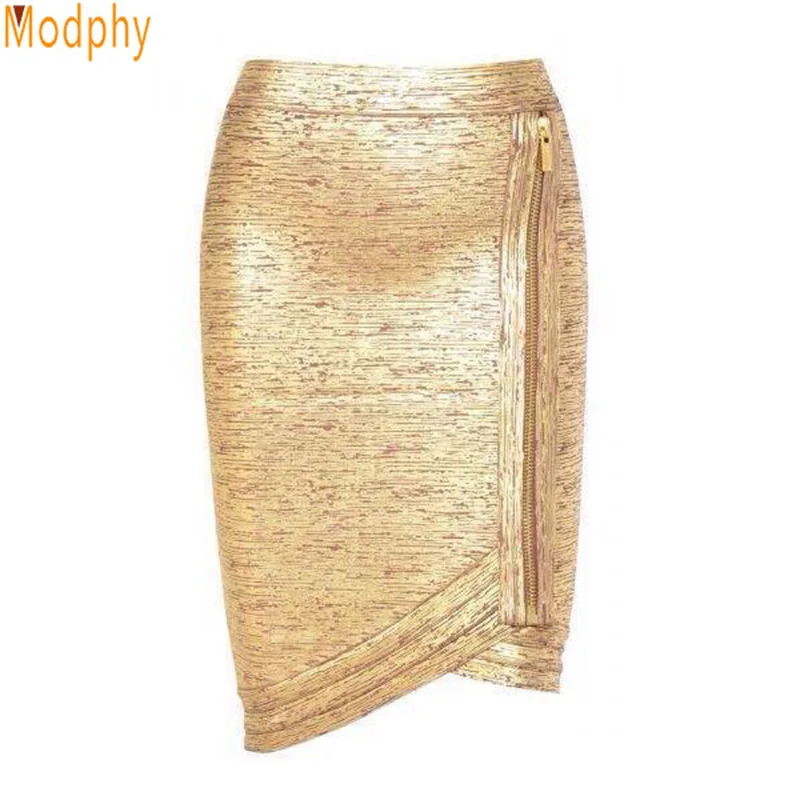 Женские бандажные юбки из золотой фольги Асимметричная мини юбка карандаш