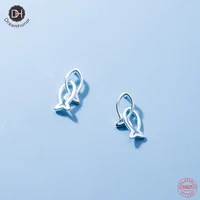 dreamhonor 925 sterling silver double lovely hollow double fish stud earrings wholesale lovely jewelry smt077