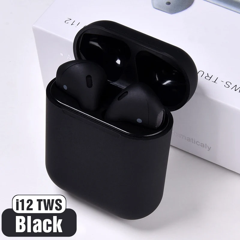 Черный I12 tws Bluetooth Наушники Беспроводные спортивные наушники для iPhone xiaomi huawei сенсорное управление наушники объемный звук зарядный чехол - Цвет: Черный