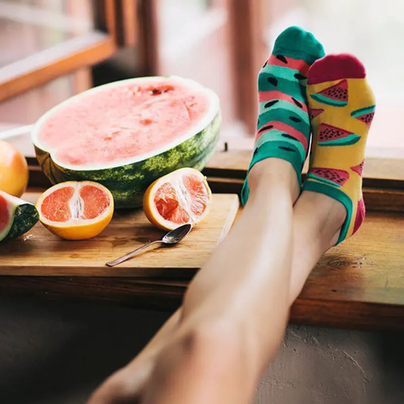 Летние тонкие хлопковые носки для девочек женские с принтом фруктов Необычные