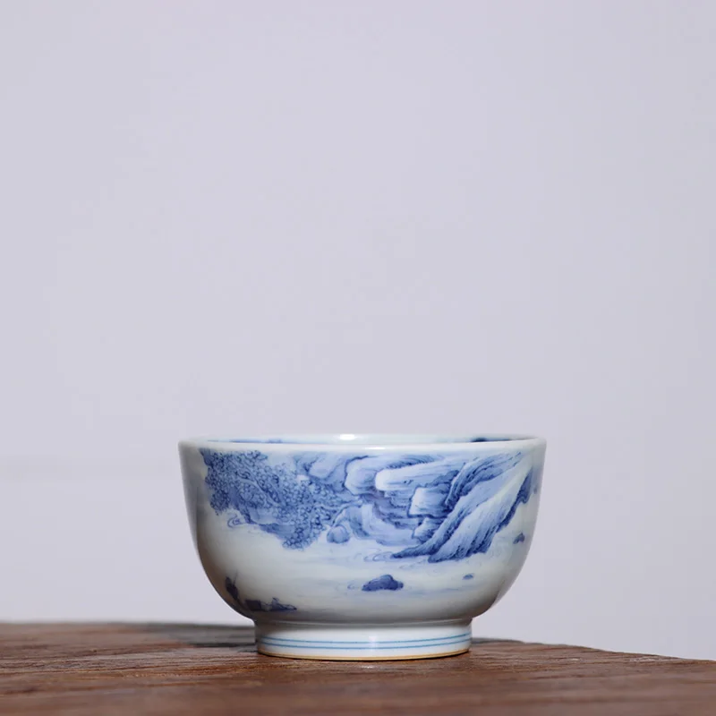 JingLin, paisaje azul y blanco, hide empty despu&eacute;s de la lluvia, figura de bosque pu-erh, taza de t&eacute; de 100 cc-1