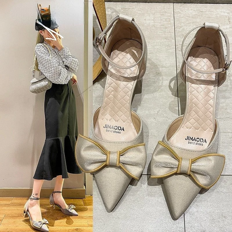 

Новое поступление 2021, Модные женские сандалии Baotou, элегантные милые соблазнительные женские сандалии с бантом и каблуком для зрелых женщин