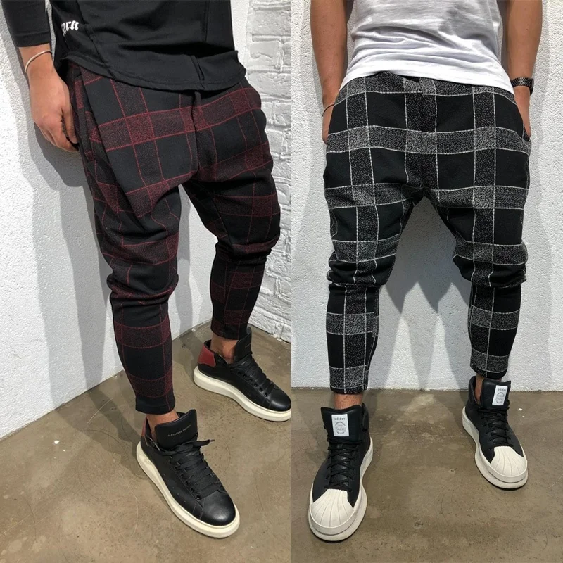 

ZOGAA Mens Plaid Slacks Fashion Loose Sweatpants Casual Jogger Pants Streetwear Trousers Full Length Pants for Men Size S-3XL
