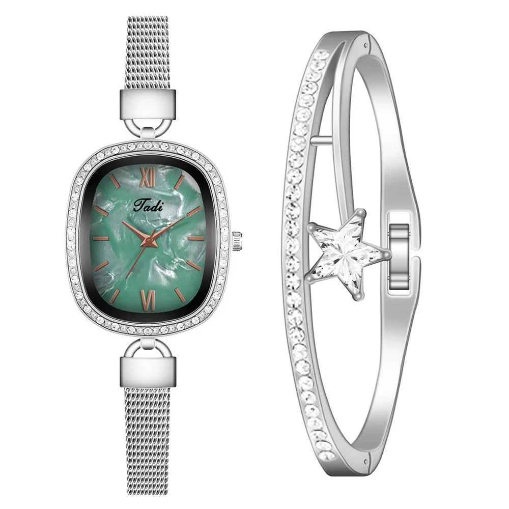 [Часы + браслет] сверхтонкие женские часы с серебристым жемчугом и циферблатом