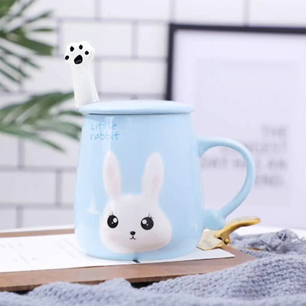 Забавная чайная кофейная кружка кролик зайчик 13 унций милая зеркальная с крышкой