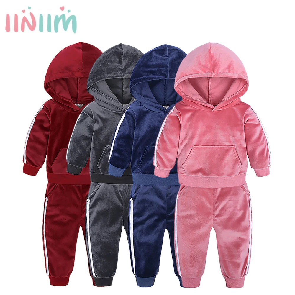 

Детские повседневные комплекты для девочек и мальчиков, толстовки с длинным рукавом, топы, спортивные штаны, 2 шт., детская велюровая одежда, ...