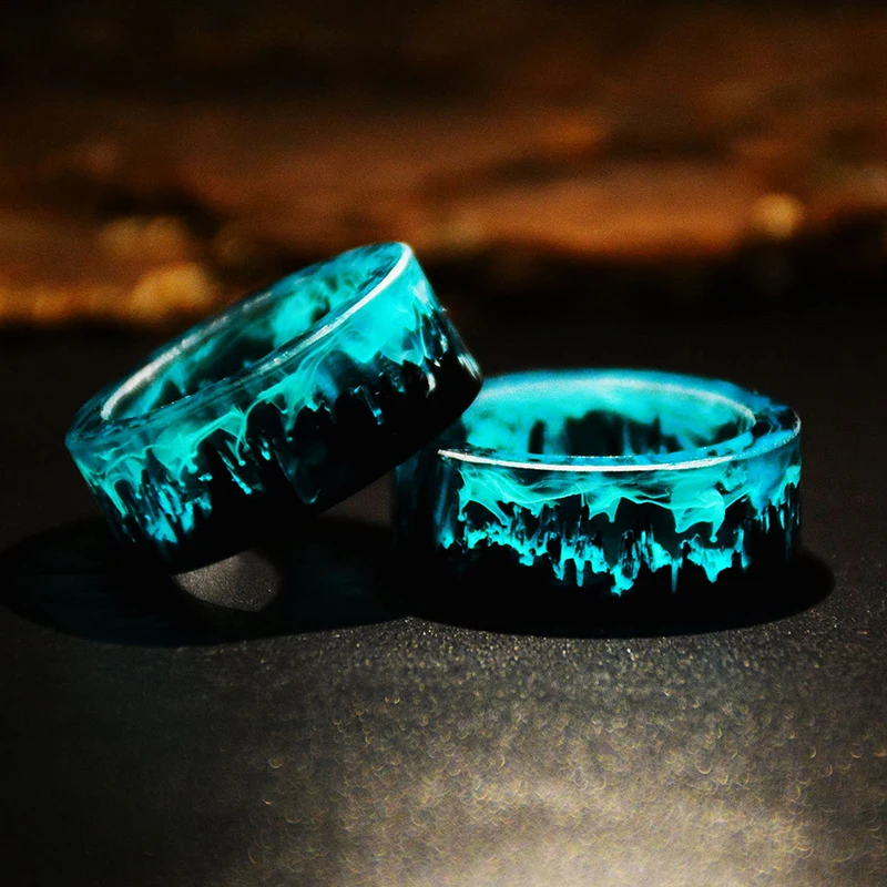 

Blue Resin Ring Mountains Wooden Inside Magical World In A Tiny Landscape Ring for Women Men Jewelry Female Finger Punk Jewelry