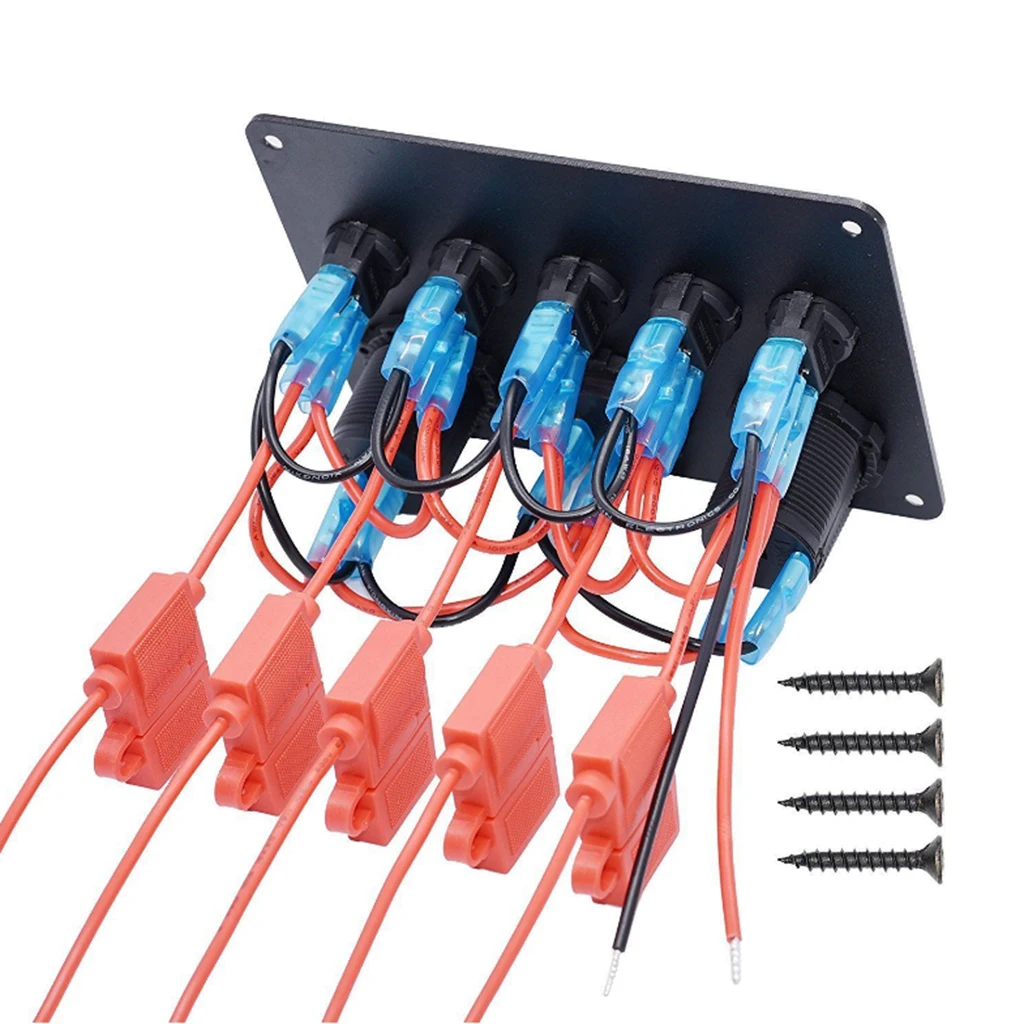 

12-24V Dual USB Port Charger Voltmeter 5 Gang Toggle Switch Panel Blue LED