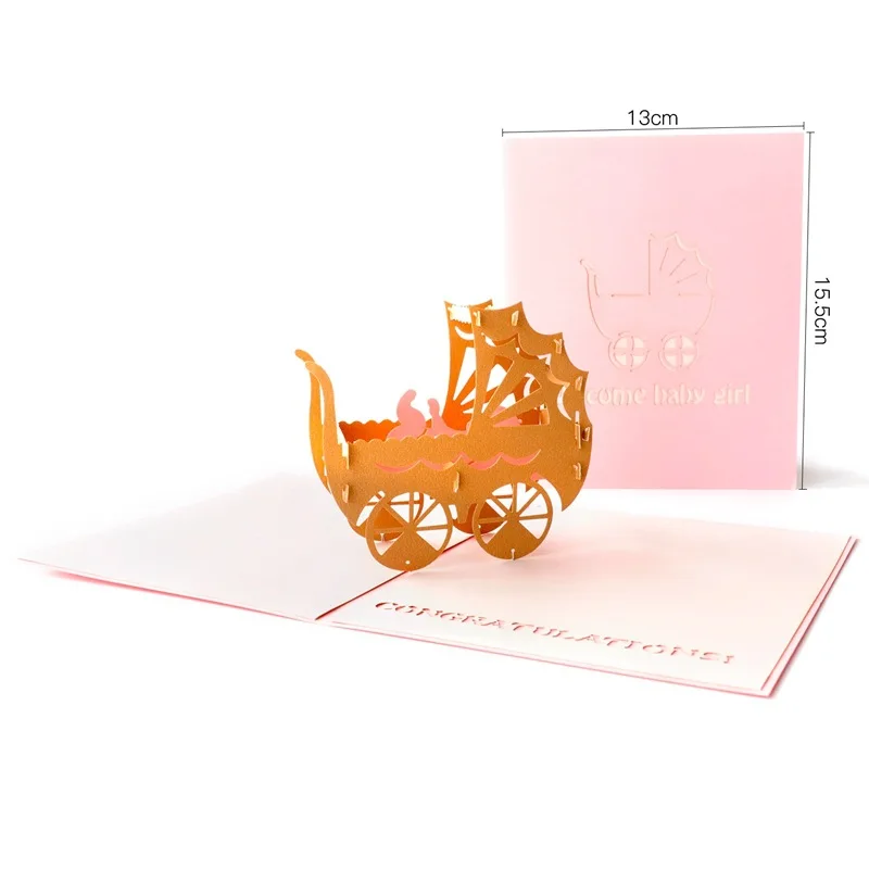 

Signature New Baby Congratulations Greeting Baby Carriage Card for Baby Shower Children's Birthday Gift Gender reveal