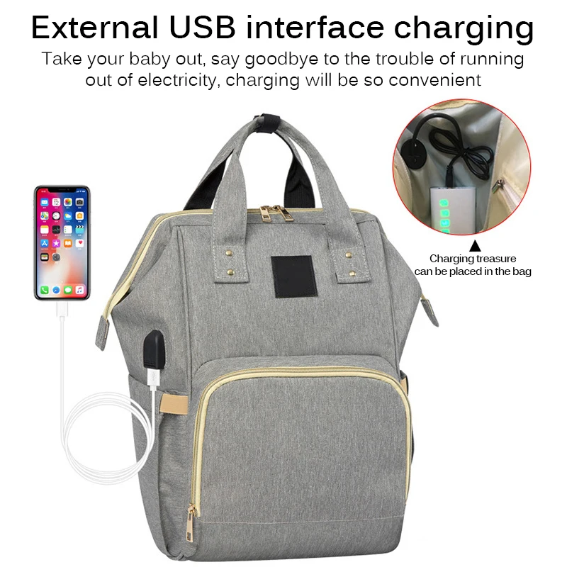 

Diaper Bag Mummy Maternity USB Travel Backpack Large Capacity Waterproof Nappy Bag Kits Nursing Handbag