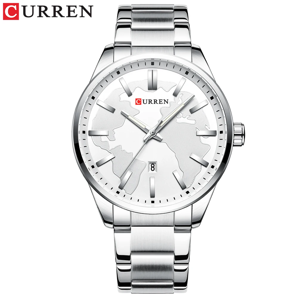 silver white Мужские часы Curren лучший бренд класса люкс кварцевые модные мужские водонепроницаемые часы спортивные мужские наручные часы Relogio Masculino - Цвет: silver white