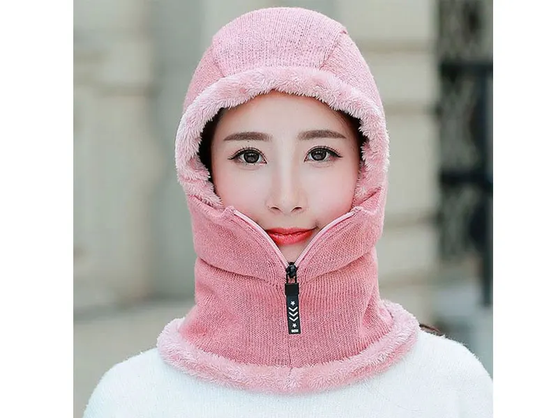 Skullies Beanies женская вязаная шапка шарф женские зимние шапки для женщин капот однотонная Балаклава маска Feminino Beanie Hat cap