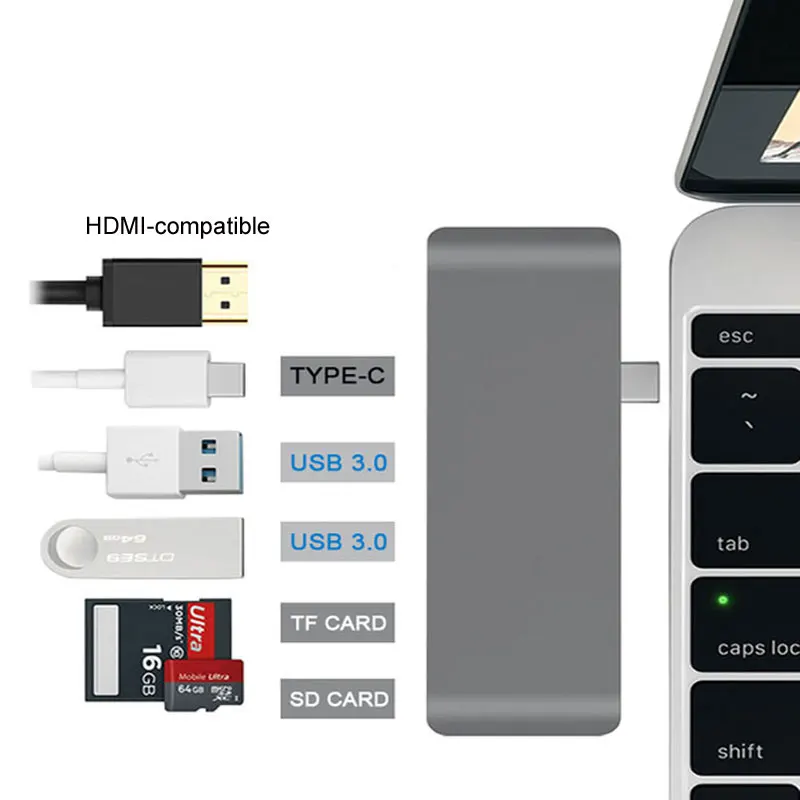 USB концентратор Mosible Thunderbolt 3 HDMI совместим с кардридером PD TF SD 0 док станция C для