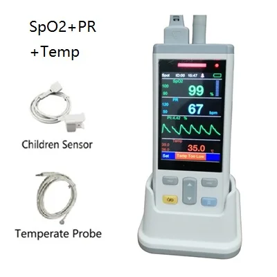child temp 3,5 TFT lcd 1 или 3 датчика для взрослых детей и новорожденных SpO2+ PR+ Temp ручной Пульсоксиметр монитор сердечного ритма CE - Цвет: child temp