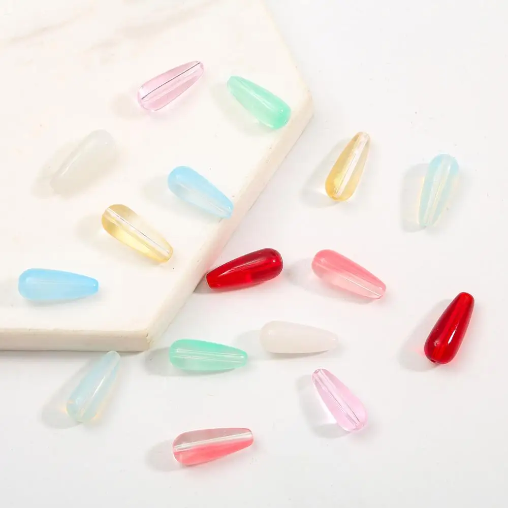10Pcs/lot 8x19mm Multi Colors Smooth Glass Beads Water Drop Loose Spacer DIY Jewelry Findings For Bracelet Earring Making | Украшения и