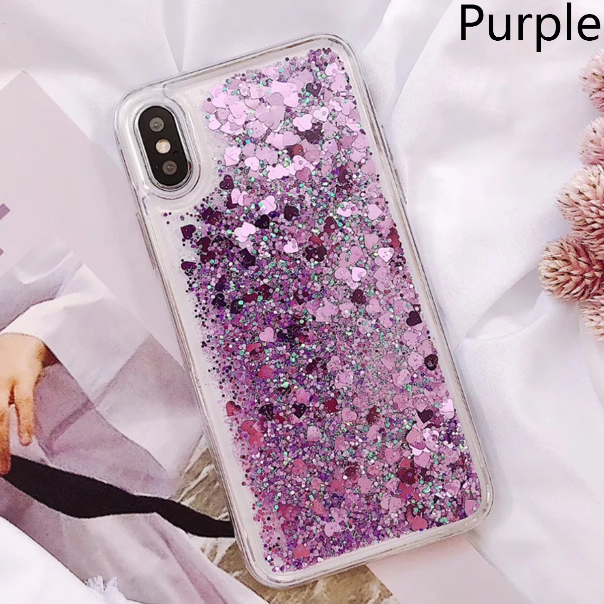Чехол для телефона для Iphone X XR XS MAX 5 5S Se 6 6s 7 8 Plus Love Heart жидкие движущиеся пески чехол для Iphone Блестящие Блестки чехол для телефона - Цвет: Purple quicksand