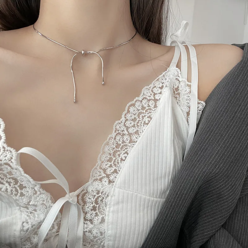 

Round Beads Snake Bone Simple Small Clavicle Chain 925 Sterling Silver Necklace For Women Simple Fashion Jewelry Gifts