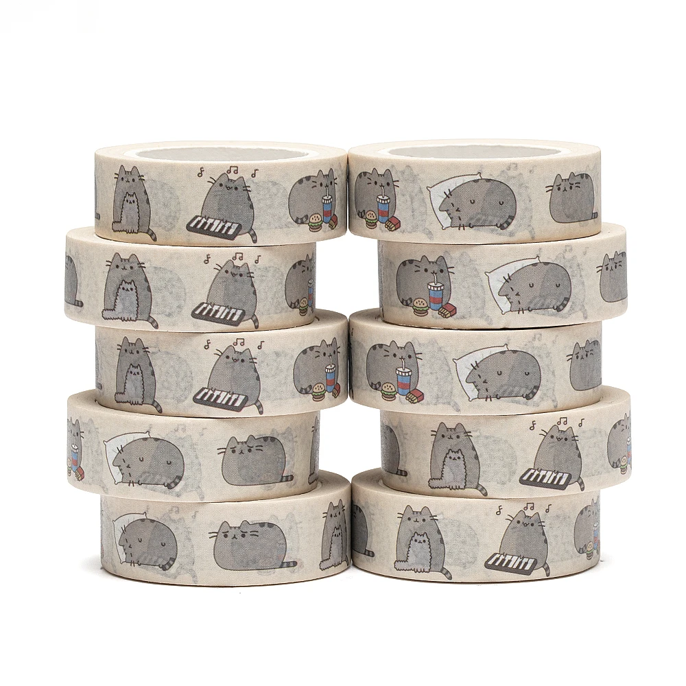 

NEW 10pcs/Lot 15mm x 10m Cute Fat Plump Cats Animals Scrapbook Paper Masking Adhesive Washi Tape set designer mask
