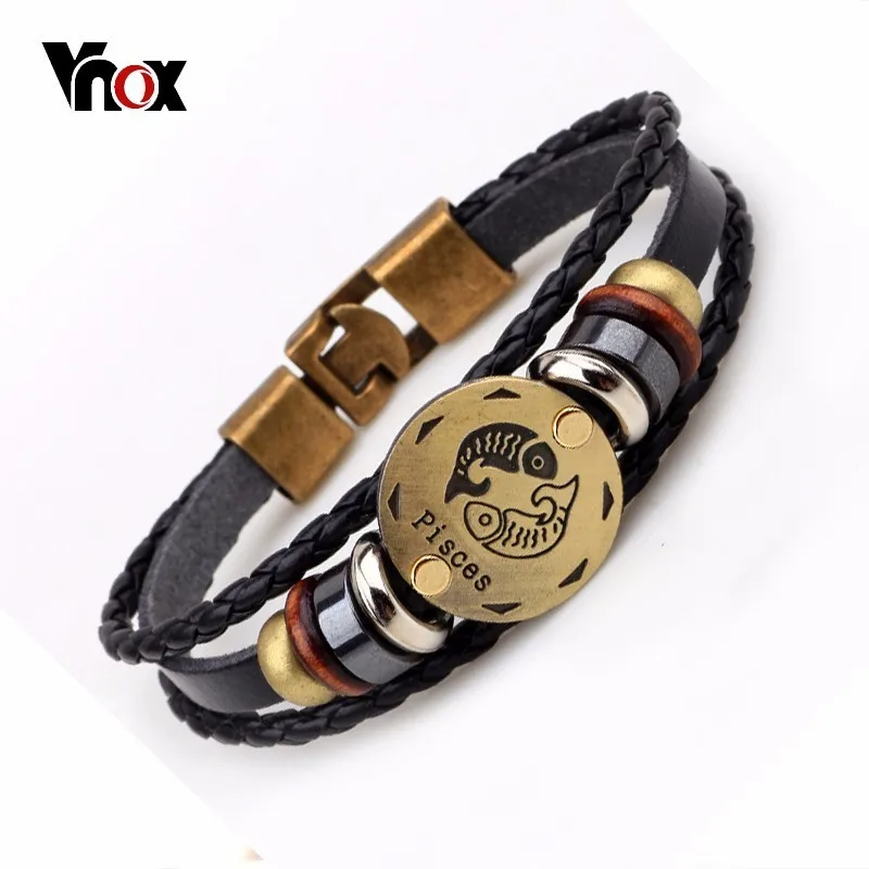 Мужской Многослойный кожаный браслет Vnox коричневый многослойный с бусинами из