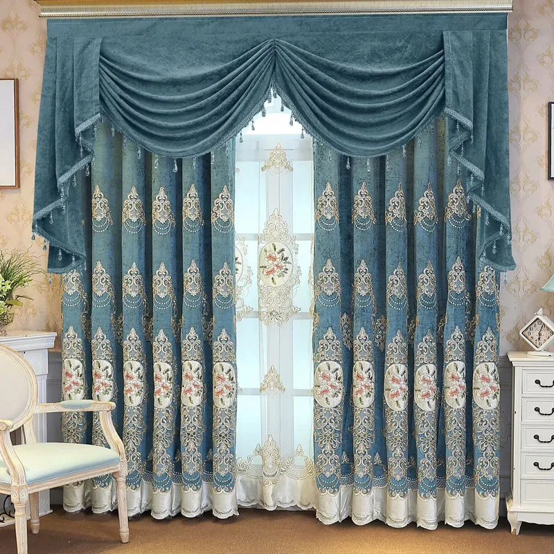

New European-style Chenille Embroidery Shade Curtains for Living Dining Room Bedroom.