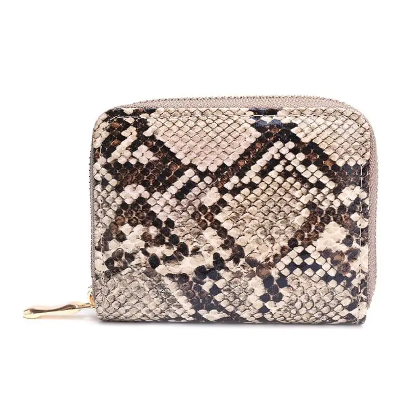 Коричневый Fashion PU Leather Clutch Women Short Coin Purse Serpentine Money Bag Zipper Wallet Card Holder - Цвет: Коричневый