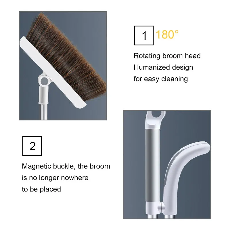 

Magic Broom And Dustpan Set Stainless Household Soft Hair Floor Cleaning Broom Magnetic Handle Windproof Dustpan Crumb Collector
