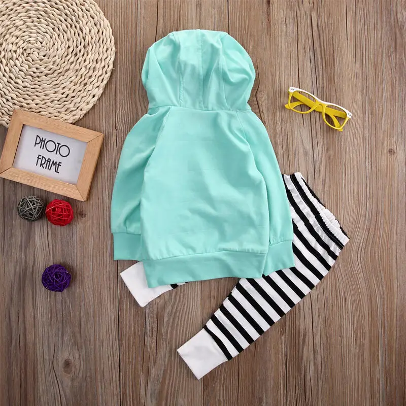 Newborn Baby Boy Girl Clothes Coat Hoodie Tops+ Striped Pant Leggings 2pcs Outfits Set