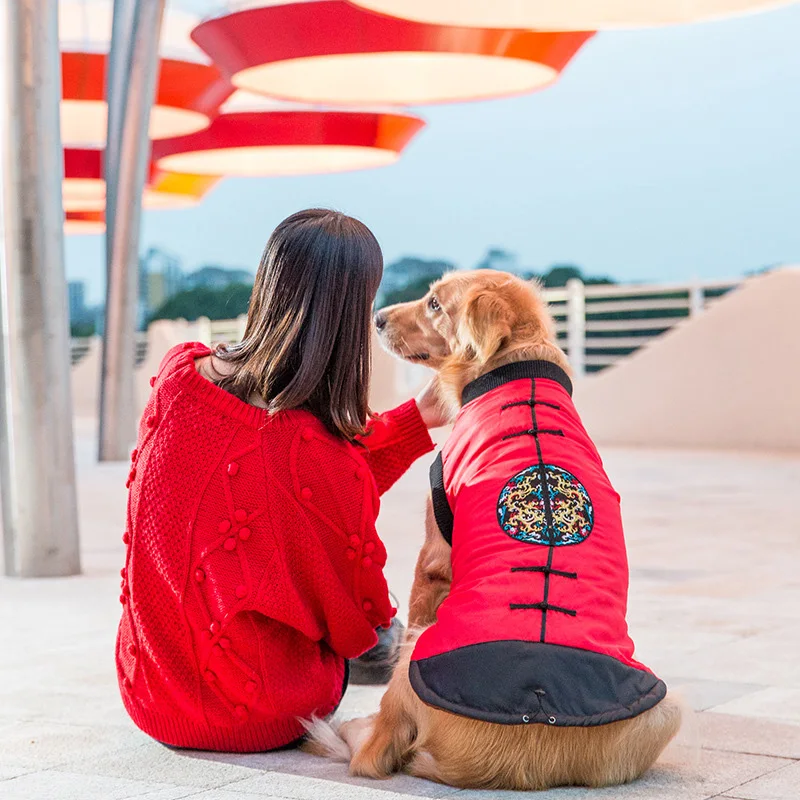 

ZOOPEEN Big Dog Autumn Winter Tang Suit New Year Clothes Dog Winter Warm Sweater Clothes Medium Large Pet Dog Clothes Decoration
