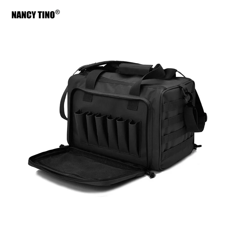 

NANCY TINO Tactical Gun Shooting Range Bag Deluxe Pistol Range Duffle Bags Black Hunting Bag Molle System Hunting Accessories