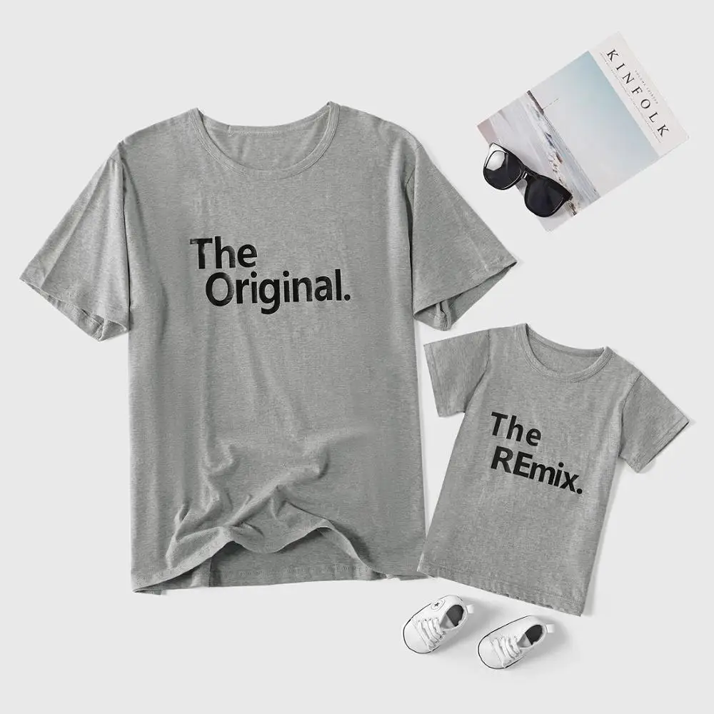 

PatPat 2020 New Summer "Original-REmix" Letter Print Cotton T-shirts for Daddy and Me Short-sleeve Grey T-shirts
