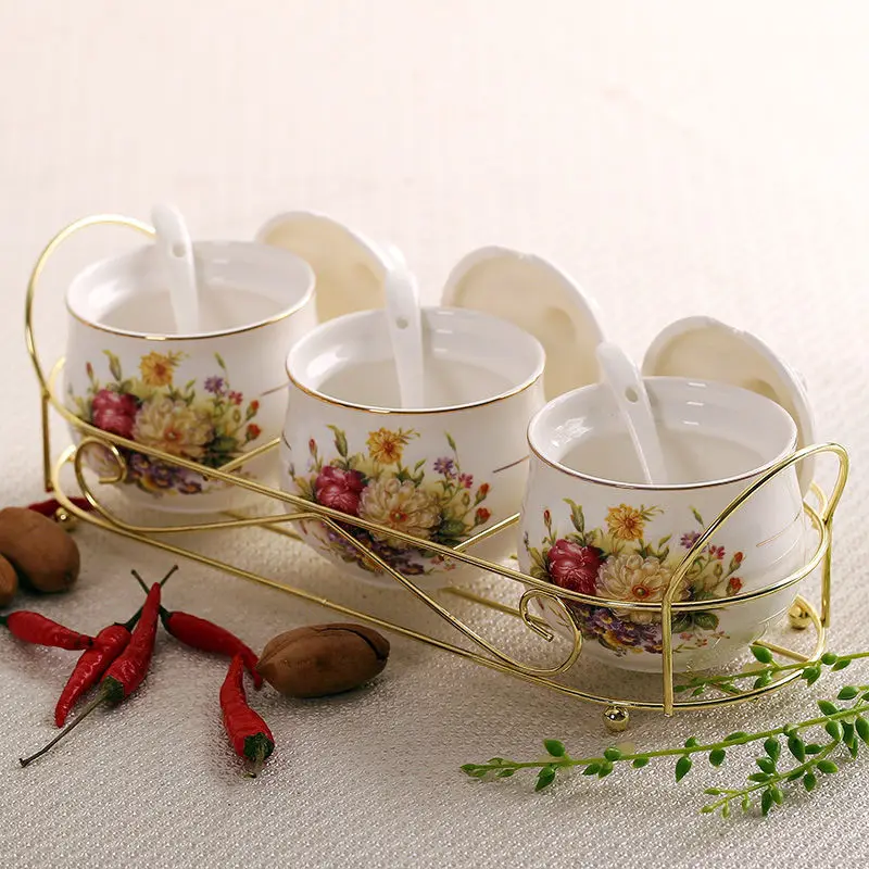 

Бытовая Керамическая коробка для приправ, кухонные принадлежности, набор кастрюль для приправ, большая емкость для масла, соль, сладкая и ки...