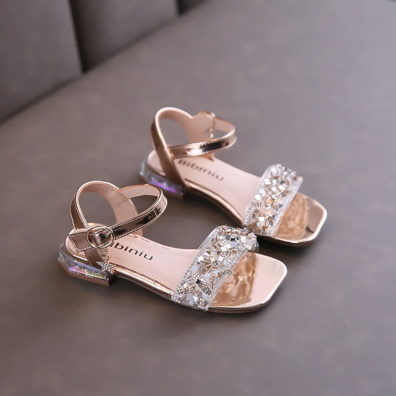 

New Grls Summer Sandals Princess High Heels Children PVC Open Toe Beach Student Baby Performance Kids Shoes 041