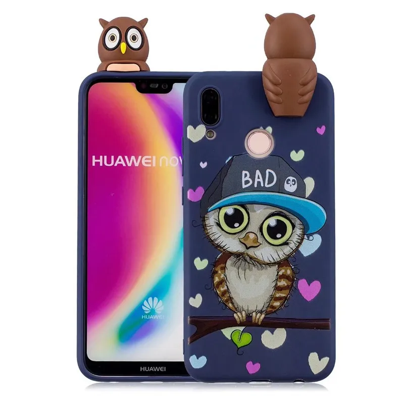 3D Мягкий Силиконовый ТПУ чехол для Huawei P30 Lite милый с пандой совой единорогом