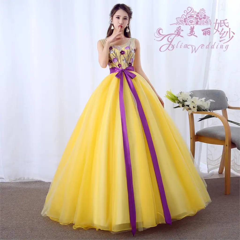 Элегантное желтое платье Quinceaneras платья с жемчужными рукавами для девочек 15 лет