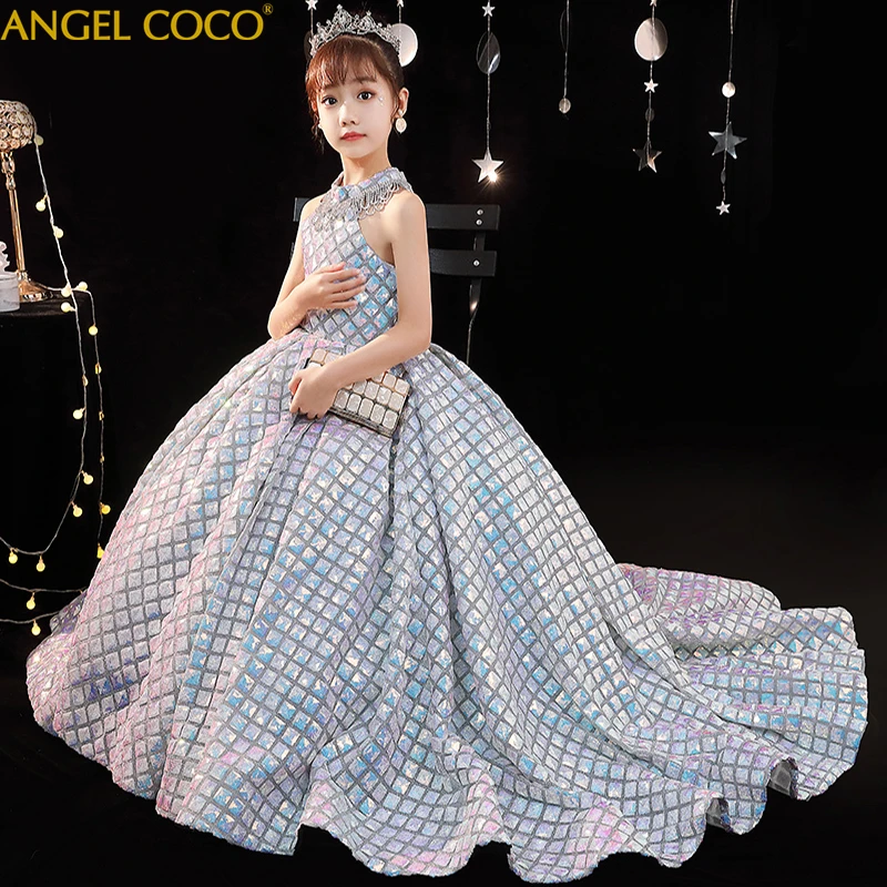 

Ceremony Girl Dress Shiny Sequins Princess Formal First Communion Children Party Elegant Kids Dress Girl Wedding Birthday Dress