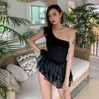 Новинка 2022, Женский цельный купальный костюм, черная пикантная пляжная одежда с пуш-ап, кружевная одежда для плавания с открытыми плечами, платье для плавания, Пляжное боди