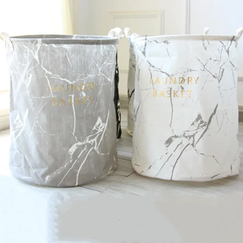 

Cotton Linen Marbling Storage Baskets Large Capacity Foldable Washing Clothes Laundry Basket Kids Toys Organizer Barrel Hamper