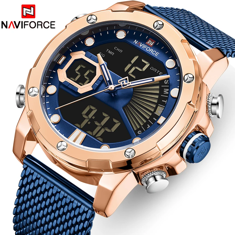 

Часы NAVIFORCE мужские, спортивные, из нержавеющей стали, кварцевые