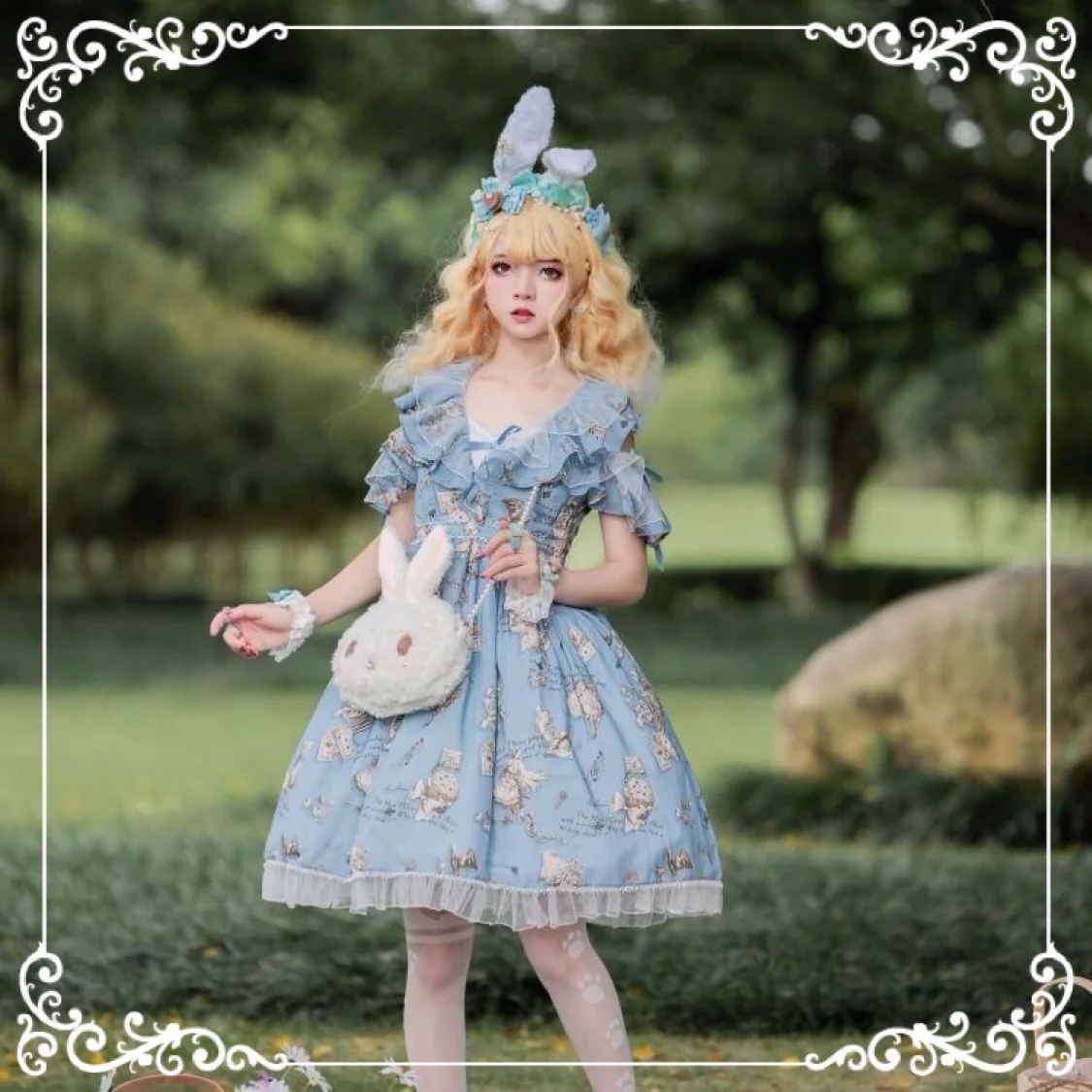 

lolita cute versatile rabbit bag plush crossbody bag girl heart doll pearl chain JK Japanese lolita bag