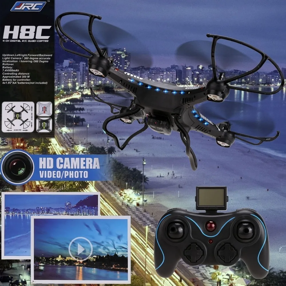 JJRC H8C аэрофотосъемка пульт дистанционного управления Вертолет 2MP HD камера 6 осевой гироскоп 360 градусов Поворотный Светодиодный светильник Дрон ZLRC