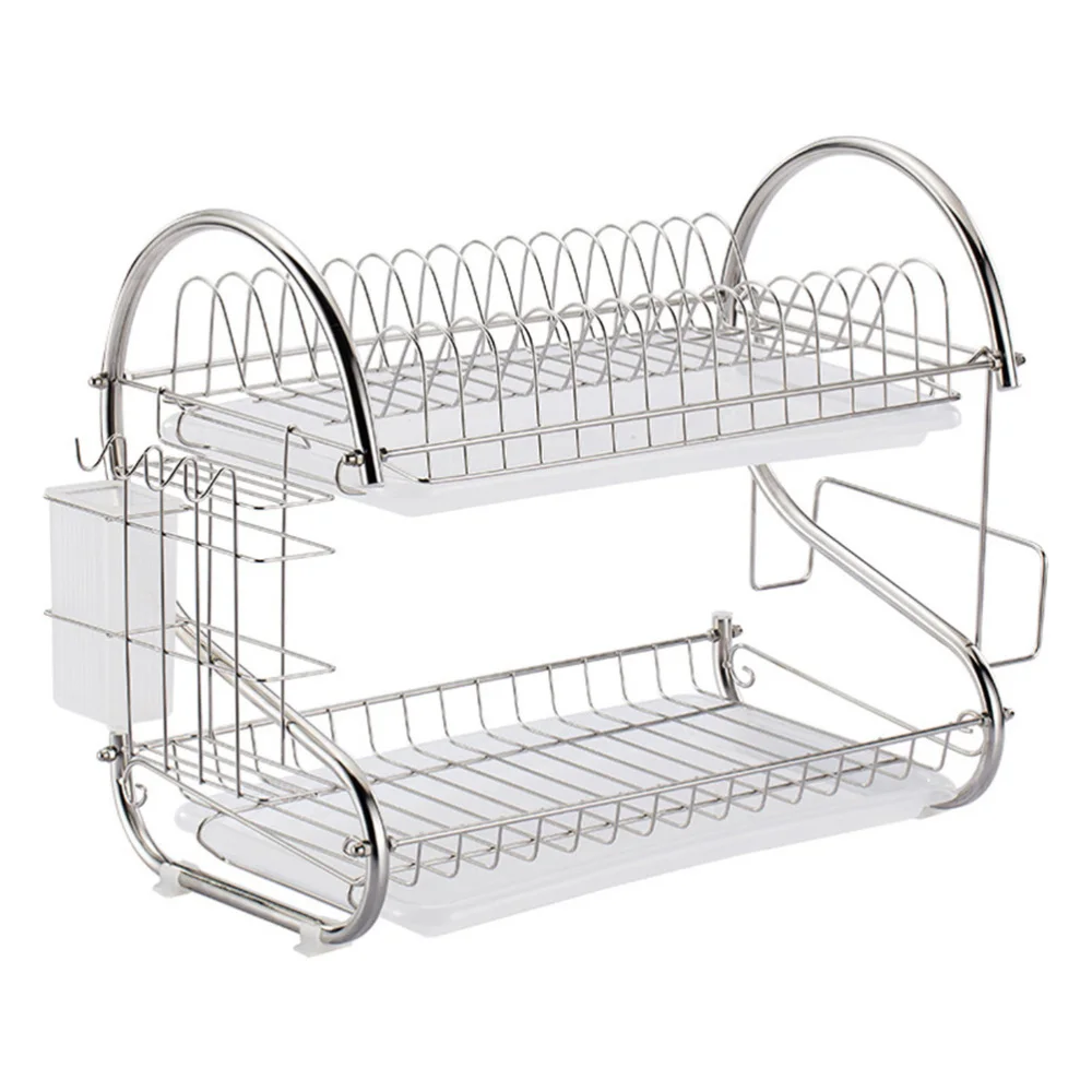 

Stainless Steel Dish Drain Rack Double Layer Storage Stand Practical Kitchen Storage Shelf for Home (Silver)