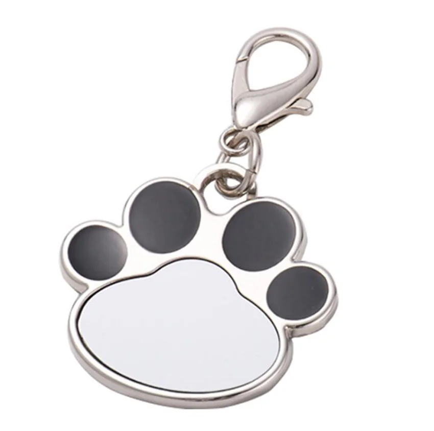 DHL120pcs/lot Sublimation DIY White Blank Metal Cat Paw Dog Tag ID Card Keychain Mix Color