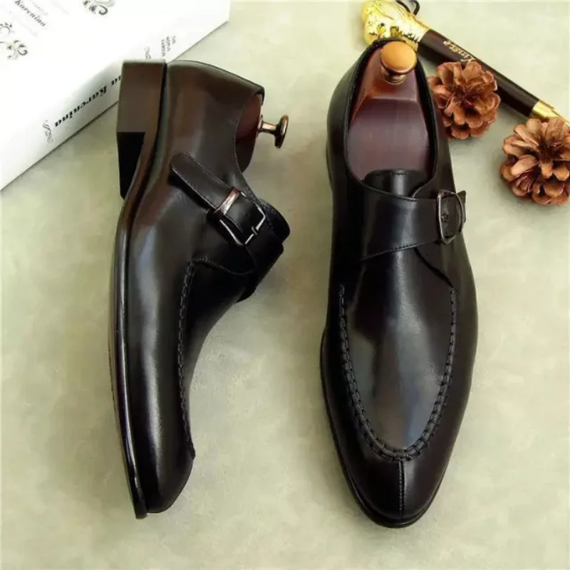 

Retro Dress Menck Men's Shoes Handmade PU Brock Buckle Classic Business Casual Trend British Monk Shoes Men's Shoes YX128