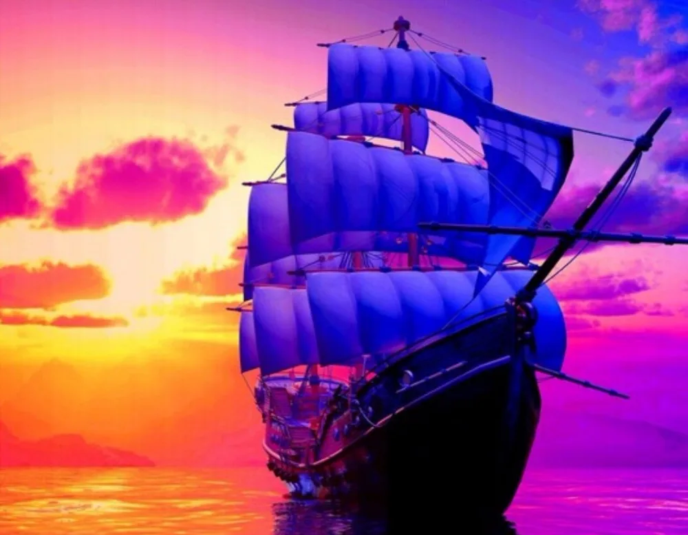 Рукоделие алмазная вышивка парусная лодка сделай сам живопись квадратная