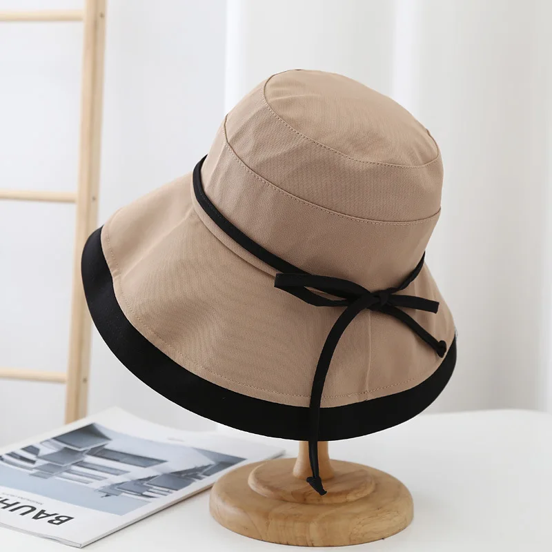 

Women Summer Foldable Wide Wired Brim Sun Hat Outdoor Travel UV Protection Elegant Ribbon Bow Solid Color Beach Cap