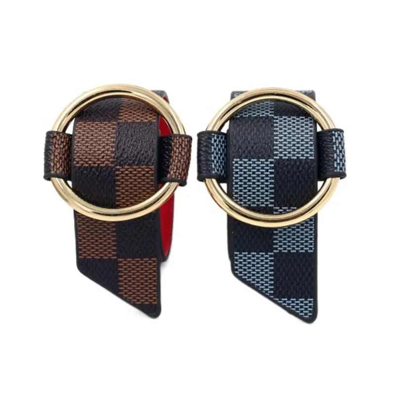 

2021 New Women Bracelet Plaid Leather Bracelets Multicolor Metal Silver Color Big Circle Wrap Bracelet Femme Wristband Jewelry