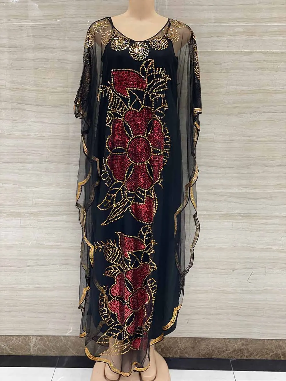 Dashiki Abaya-ropa africana para mujer, Tejido de gasa con lentejuelas y manga de murciélago, vestido suelto, talla única