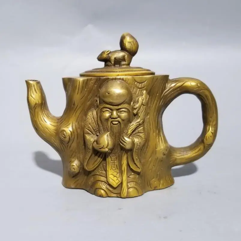 

China brass longevity Buddha teapot crafts statue