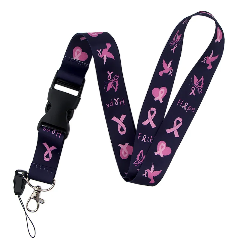 

YL438 Medical Breast Cancer Awareness Pink Ribbon Keychain Lanyards Holder ID Card Pass Gym Doctor nurse Badge Holder Key Strap